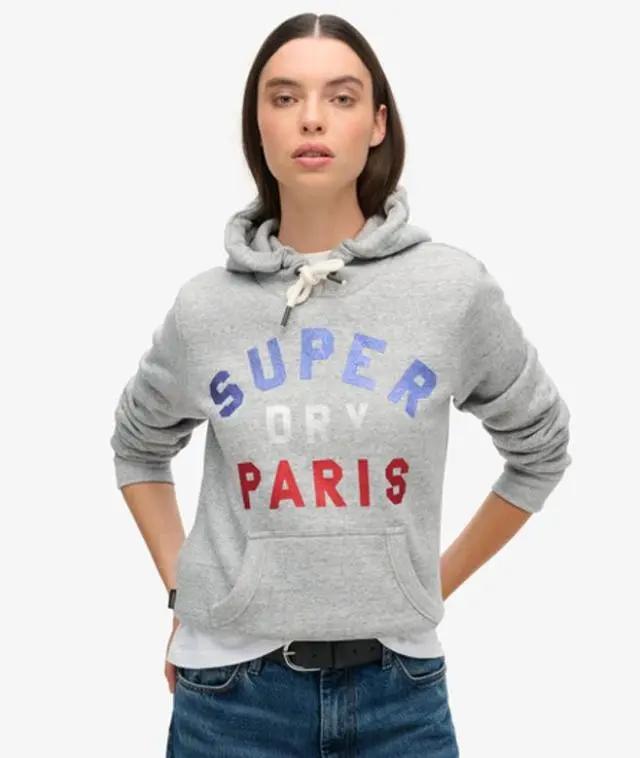 Superdry & Co Women's Glitter Graphic Logo Hoodie Grey / Athletic Grey Marl - 