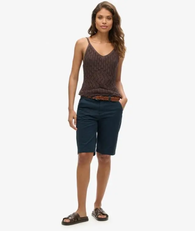 Superdry Women's Chino City Shorts Shorts, Navy Blue, 