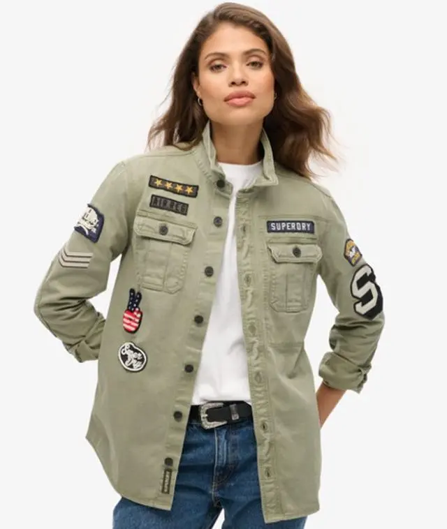 Superdry & Co Women's Embroidered Long Sleeve Scout Shirt, Khaki, 