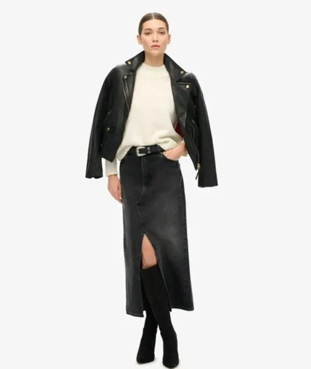 Superdry Women's Denim Split Maxi Skirt Black / Kericho Black - 