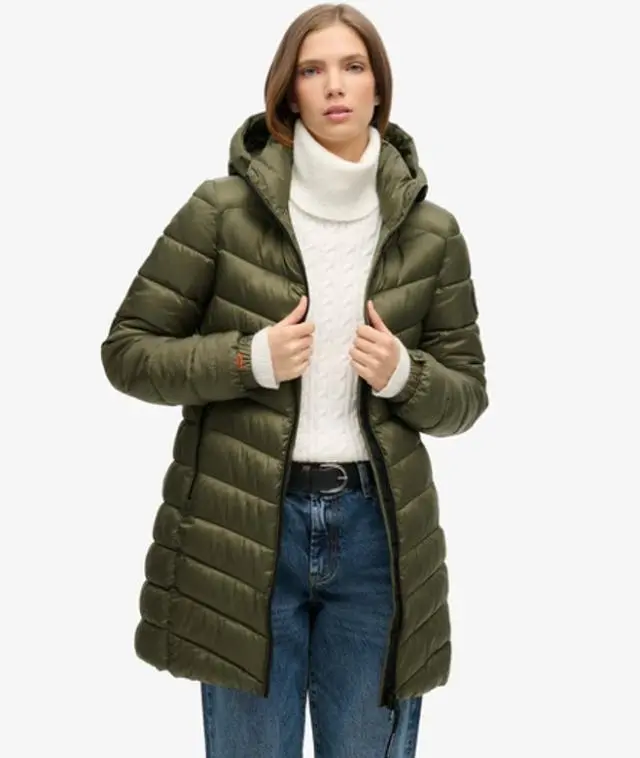 Superdry Women's Hooded Fuji Mid Padded Jacket, Green, 