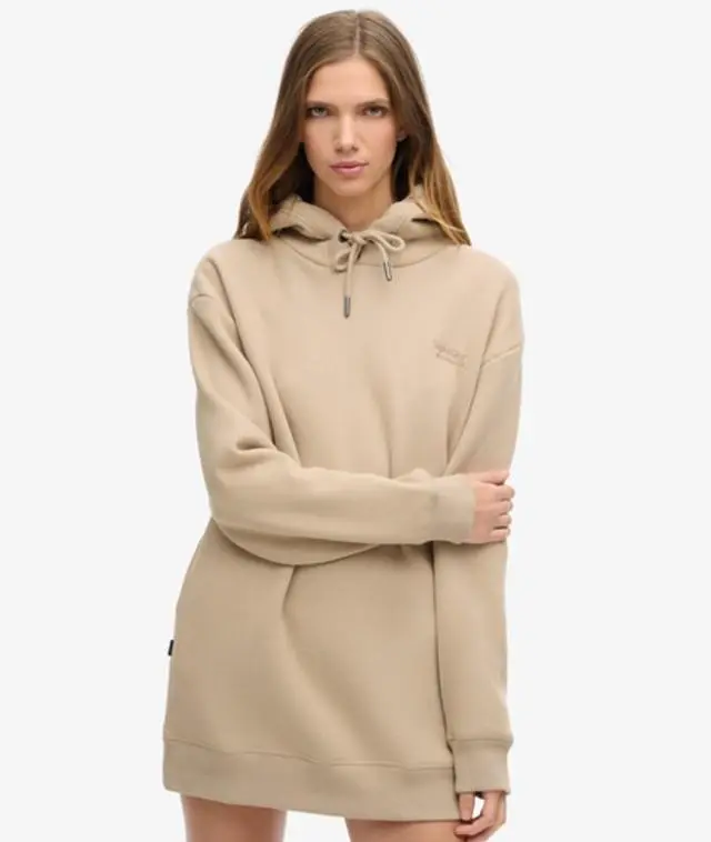 Superdry Women's Cotton Essential Hoodie Dress, Beige, 