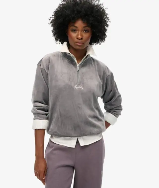 Superdry & Co Women's Country Club Velour Half-zip Grey / Rock Dark Grey - 