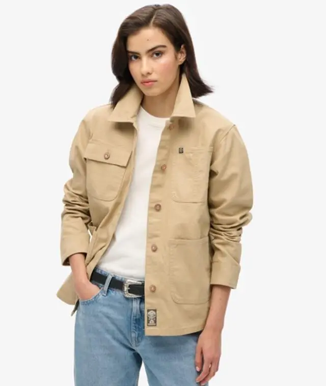 Superdry & Co Women's Embroidered Chore Jacket, Beige, 