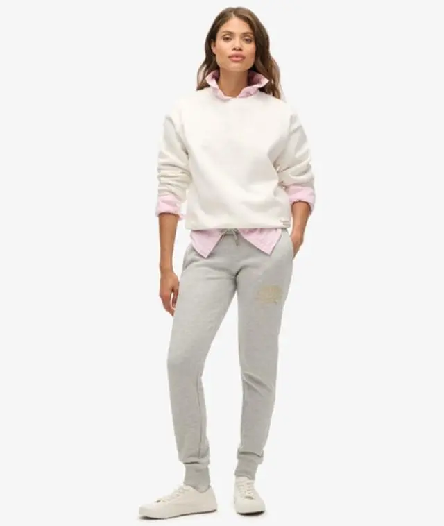 Superdry Women's Luxe Metallic Logo Slim Joggers Light Grey / Pumice Stone Beige Marl - 