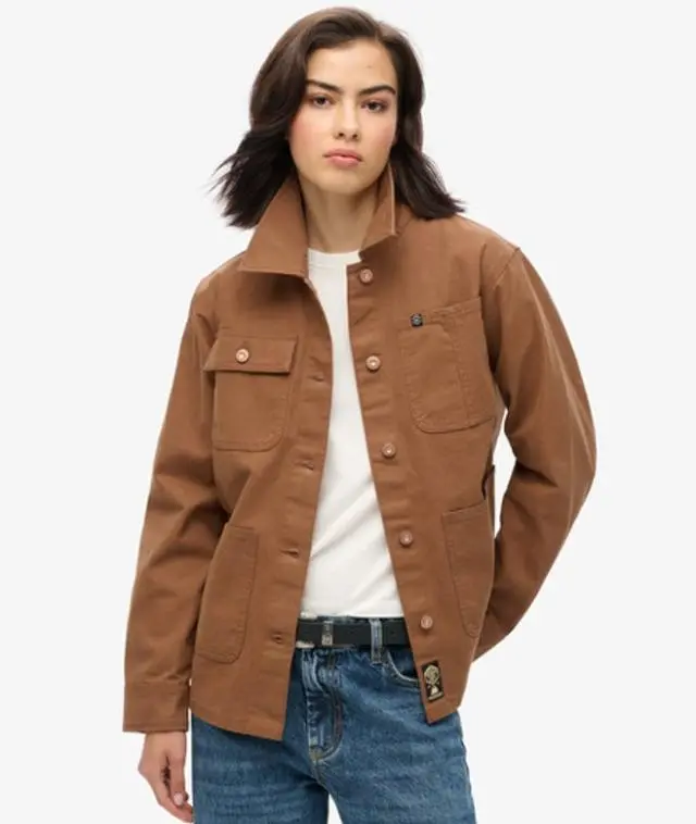 Superdry Women's Embroidered Chore Jacket, Brown, 