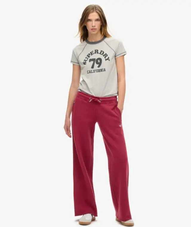 Superdry Women's Side Striped Essential Logo Straight Joggers, Burgundy, 