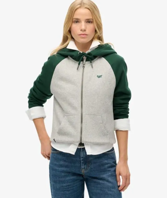 Superdry Women's Essential Baseball Zip Hoodie Green / Enamel Green/athletic Grey Mrl - 