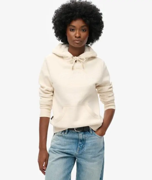 Superdry Women's Classic Metallic Logo Luxe Hoodie, Cream, 