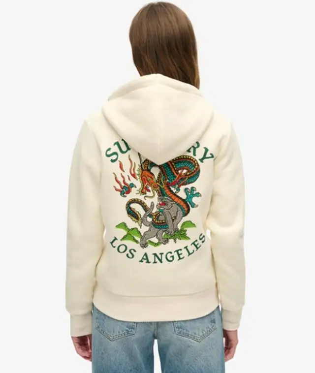 Superdry Women's Tattoo Rhinestone Zip Hoodie Cream / Rice White - 