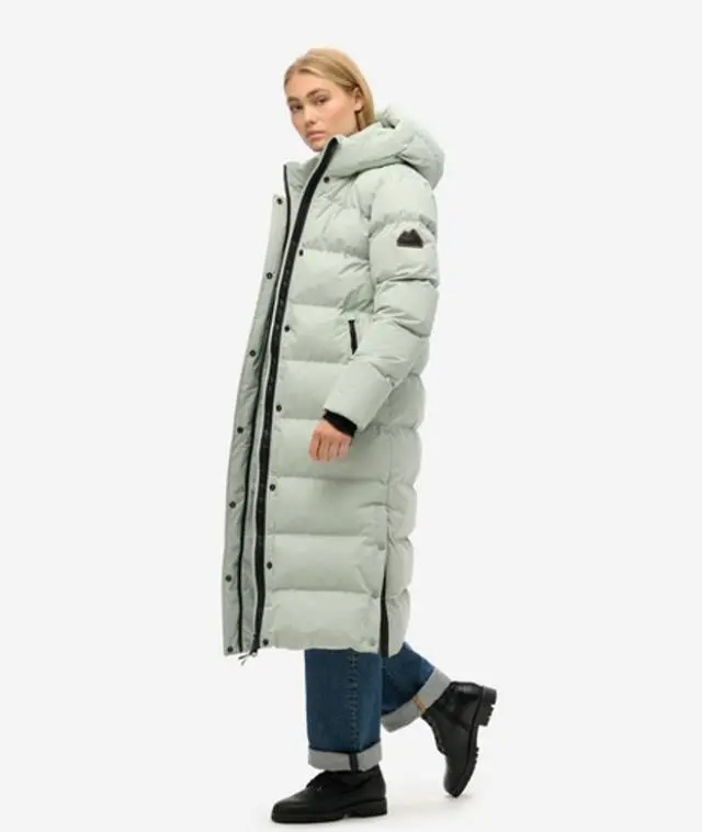 Superdry & Co Women's Classic Microfibre Long Puffer Light Coat, Grey, 