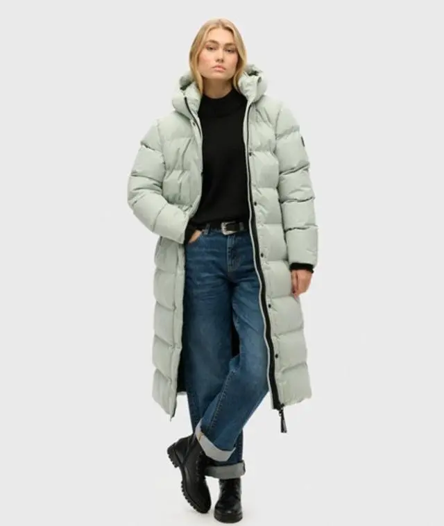 Superdry Women's Classic Microfibre Longline Puffer Light Coat, Grey, 