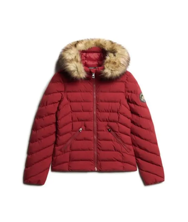 Superdry & Co Women's Fuji Faux Fur Hooded Padded Jacket Red / Stanton Red - 