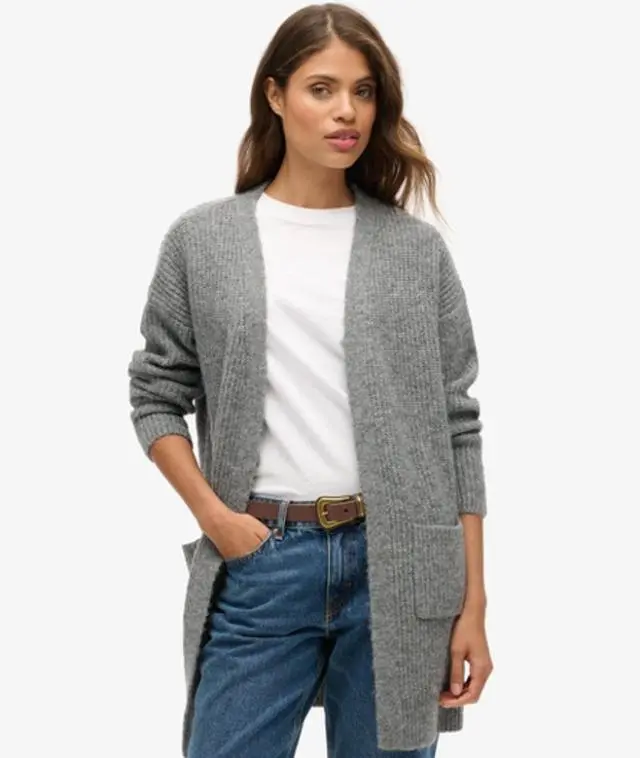 Superdry Women's Essential Long Knit Cardigan Dark Grey / Charcoal Marl - 