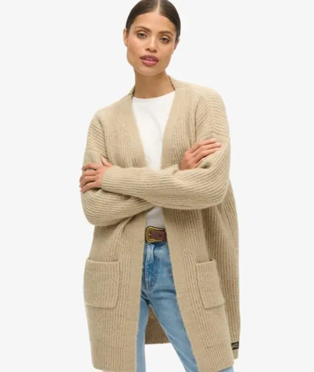 Superdry Women's Essential Long Knit Cardigan Brown / Fudge Brown - 