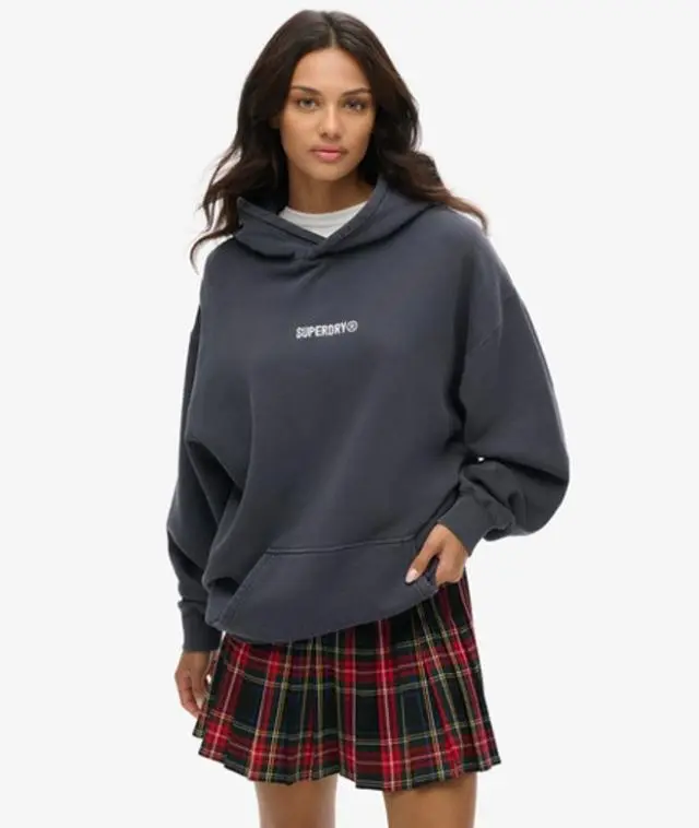 Superdry Women's Oversized Micro Logo Graphic Hoodie Dark Grey / Ebony -