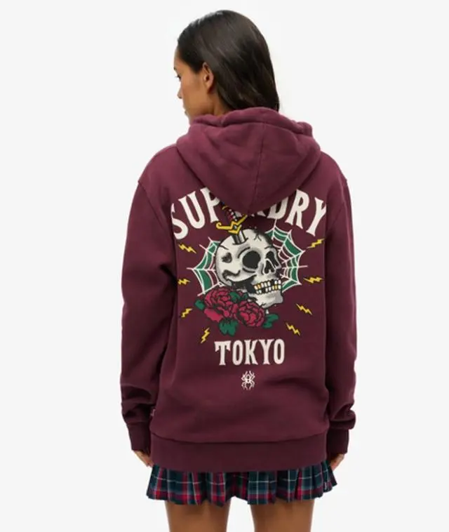 Superdry Women's Oversized Tattoo Back Graphic Hoodie Dark Purple / Fig Purple - 