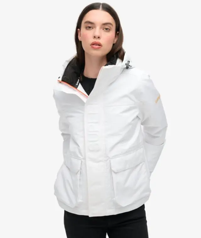 Superdry Women's Loose Fit Logo Embossed Hood Ultimate Windbreaker Jacket, White, 