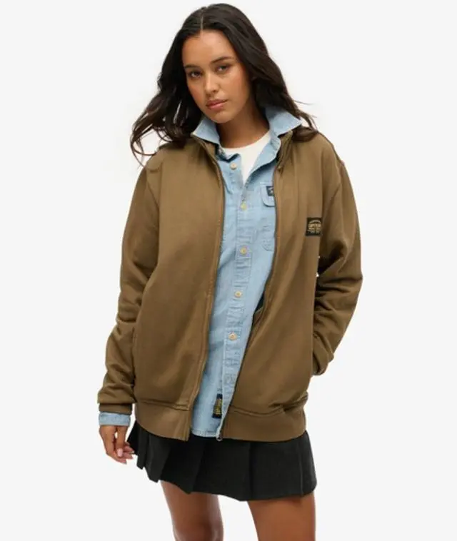 Superdry Women's Contrast Stitch Oversized Track Top, Dark Brown, 