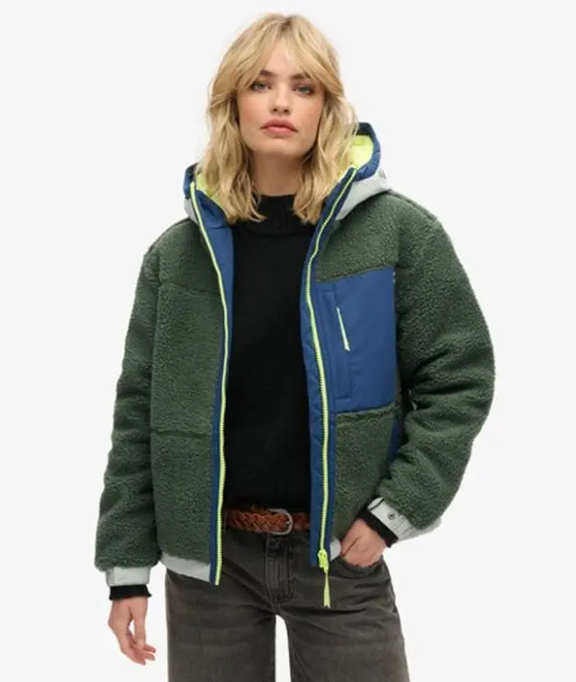 Superdry Women's Vintage Hooded Sherpa Jacket Green / Laurel Khaki - 