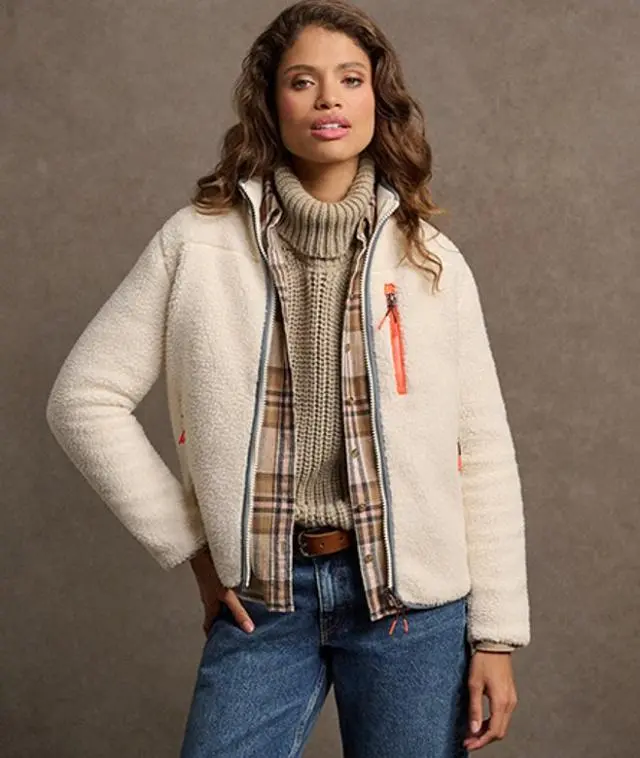 Superdry Women's Slim Fit Outdoor Full Zip Fleece, Cream, 