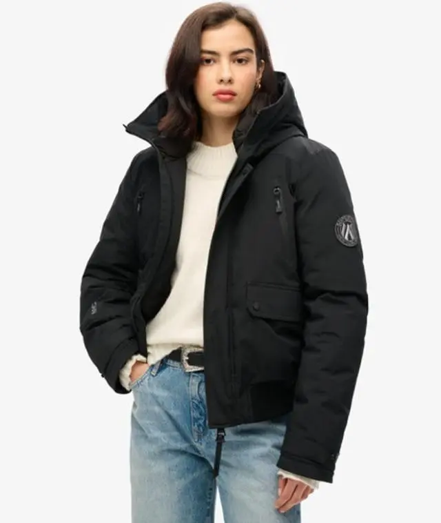 Superdry Women's Classic Logo Badge City Padded Bomber Jacket, Black, 