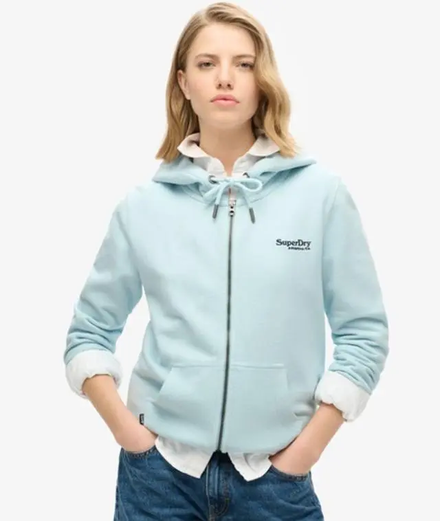 Superdry & Co Women's Essential Logo Half Brushed Zip Hoodie Light Blue / Winter Sky Blue - 