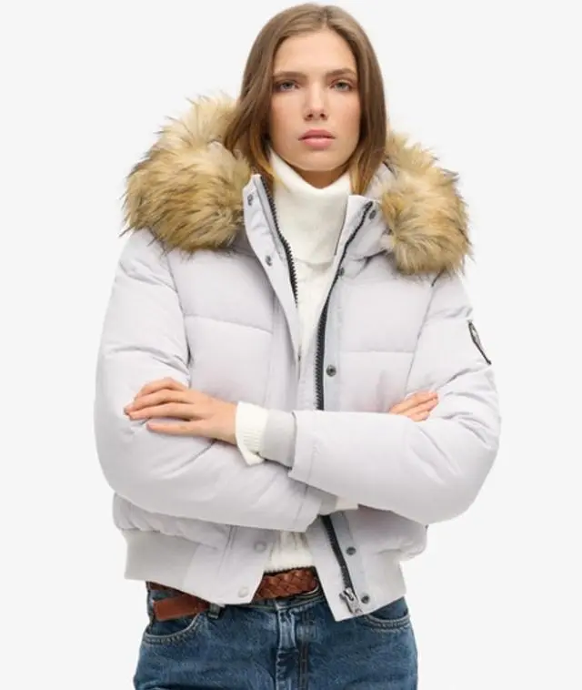 Superdry Women's Everest Hooded Bomber Jacket Light Grey / Moonlight Grey - 