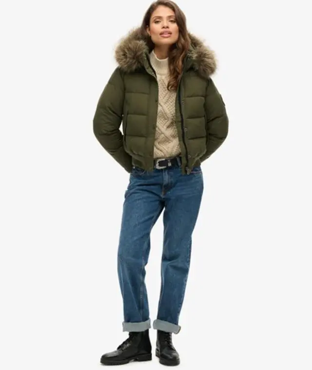 Superdry Women's Everest Hooded Bomber Jacket Khaki / Army Khaki - 
