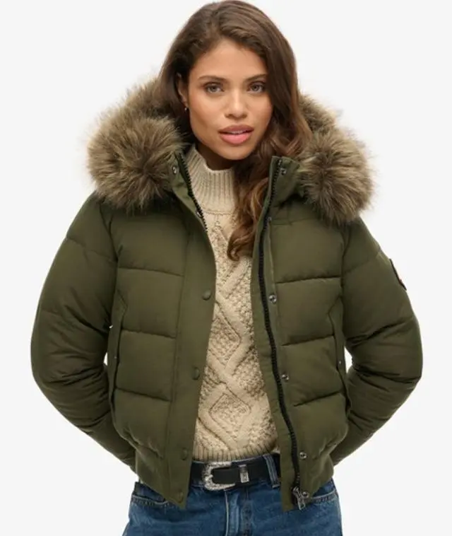 Superdry Women's Everest Hooded Bomber Jacket Khaki / Army Khaki - 