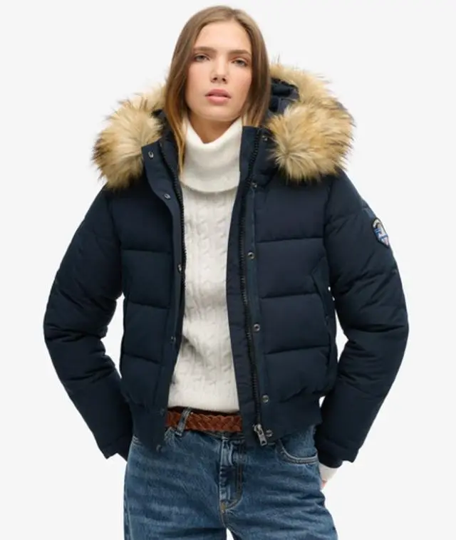 Superdry Women's Everest Hooded Bomber Jacket Navy / Nordic Chrome Navy - 