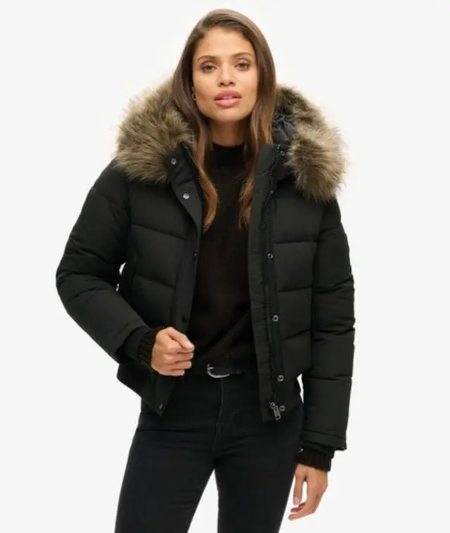 Superdry & Co Women's Everest Slim Fit Hooded Bomber Jacket, Black, 