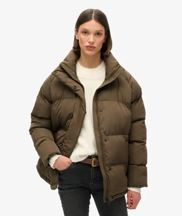 Superdry Women's Mid Length Puffer Jacket, Dark Brown, 