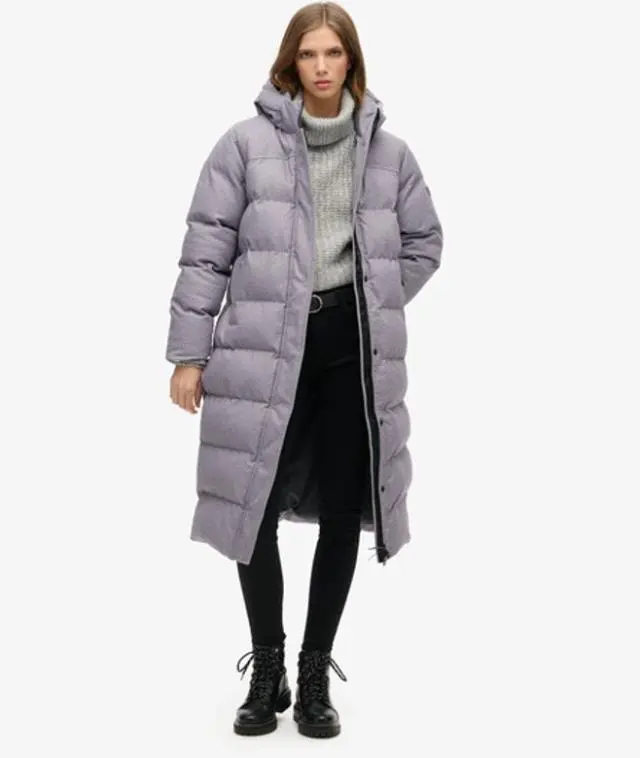 Superdry & Co Women's Tweed Long Puffer Coat Grey / Grey Marl - 