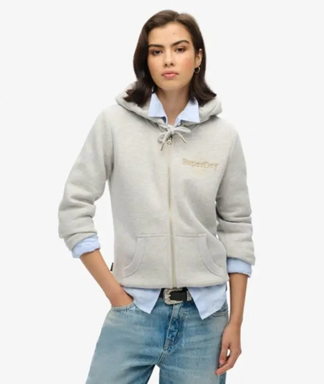 Superdry Women's Luxe Metallic Logo Zip Hoodie Light Grey / Pumice Stone Beige Marl - 