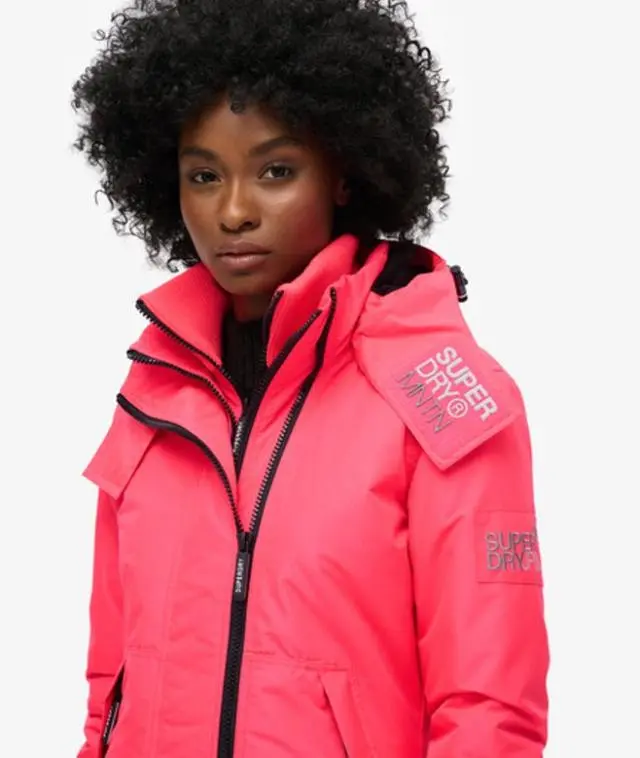 Superdry & Co Women's Fully Lined Embroidered Logo Hooded Mountain Windbreaker Jacket, Pink, 