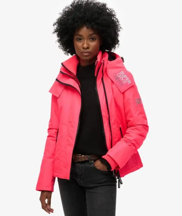 Superdry Women's Fully Lined Embroidered Logo Hooded Mountain Windbreaker Jacket, Pink, 