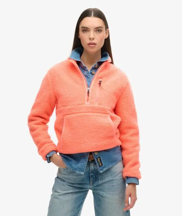 Superdry Women's Fully Lined Outdoor Half Zip Fleece, Cream, 