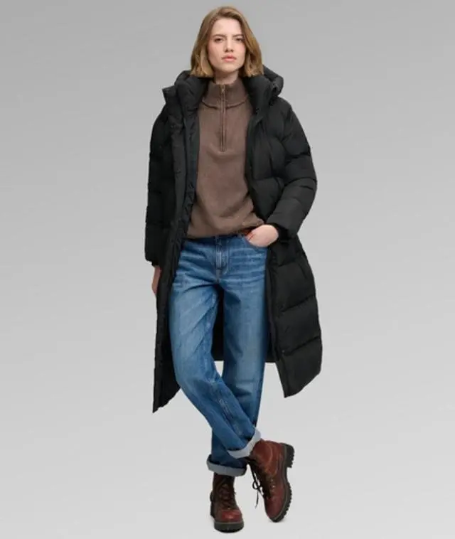 Superdry & Co Women's Long Hooded Puffer Coat Black - 