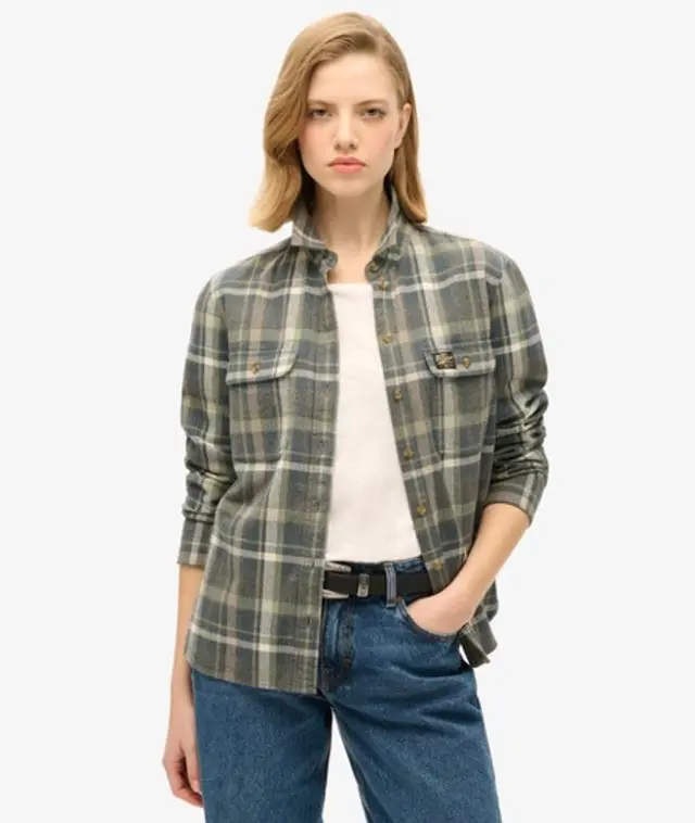 Superdry & Co Women's Lumberjack Check Flannel Shirt Grey / Khaki/grey Check - 