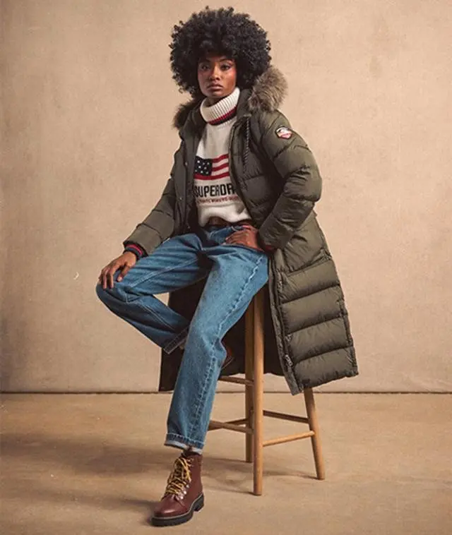 Superdry Women's Everest Faux Fur Longline Coat Khaki / Army Khaki - 