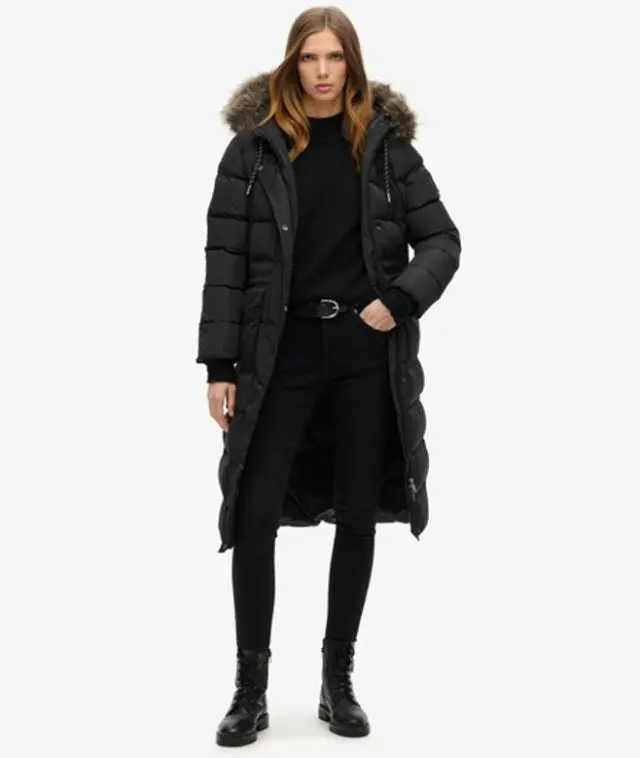 Superdry Women's Everest Faux Fur Long Coat Black - 