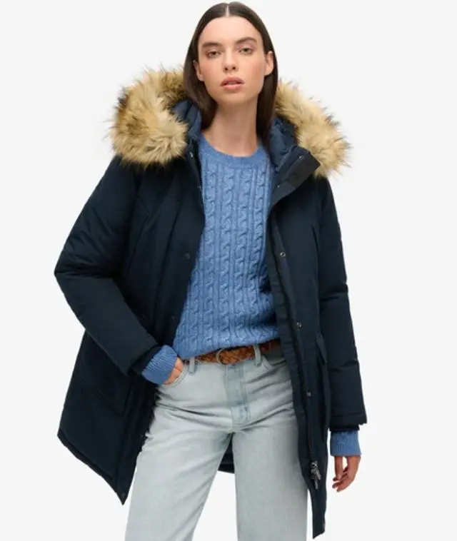 Superdry Women's Everest Faux Fur Parka Coat Navy / Nordic Chrome Navy - 