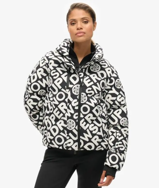 Superdry Women's Ski Boxy Puffer Jacket Black / Superdry Monogram Black - 