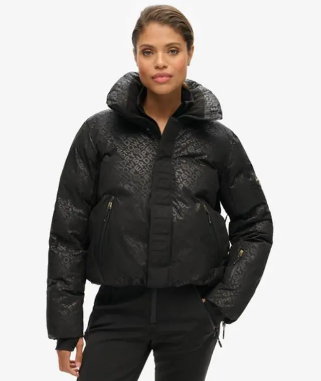 Superdry Women's Ski Slalom Puffer Jacket Black / Superdry Monogram Black Luxe - 