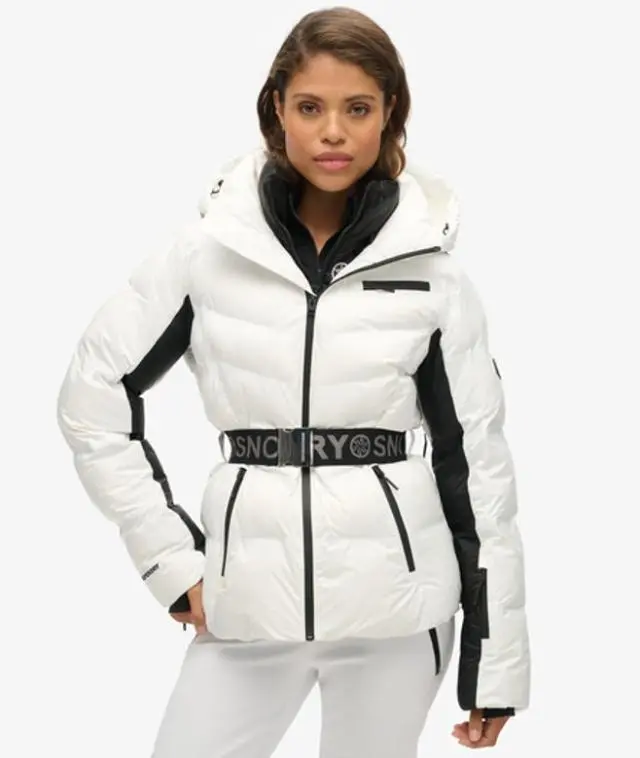 Superdry Women's Slim Fit Sport Ski Luxe Puffer Jacket, White and Black, 