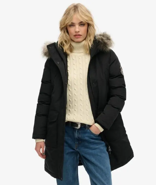 Superdry Women's Everest Faux Fur Parka Coat Black - 