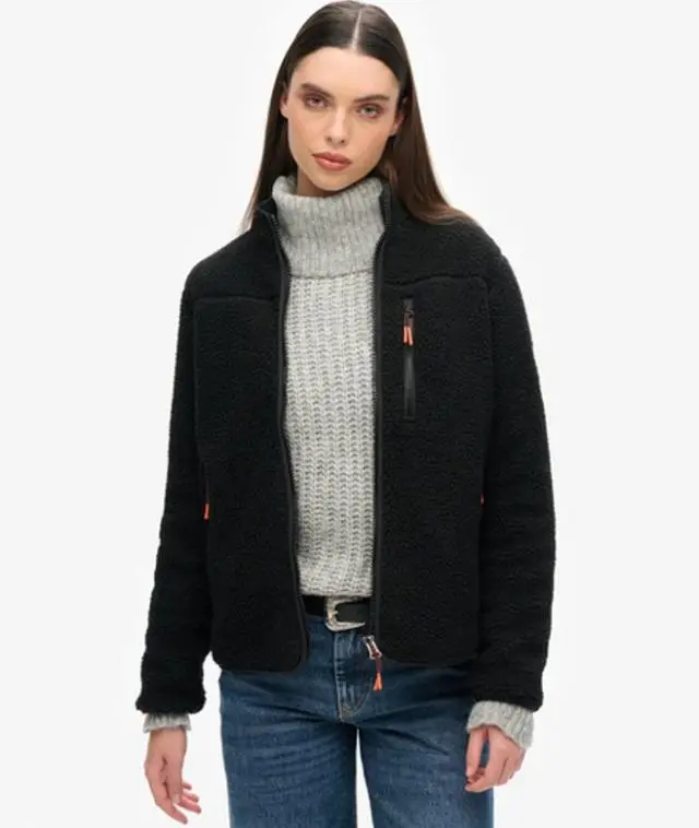 Superdry & Co Women's Outdoor Sherpa Fleece Jacket Black / Black/black - 