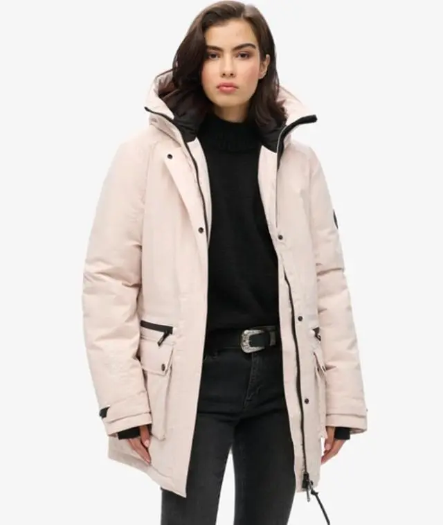 Superdry Women's City Padded Parka Coat Grey / Off Grey -