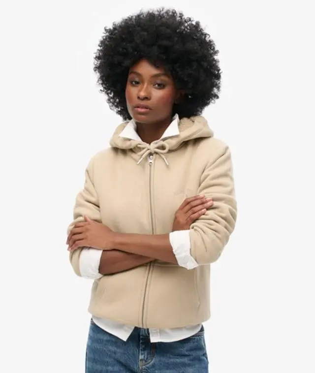 Superdry & Co Women's Borg Lined Zip Hoodie Grey / Cobblestone Grey - 